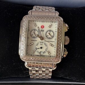 Michele deco chronograph watch with bezel diamonds
